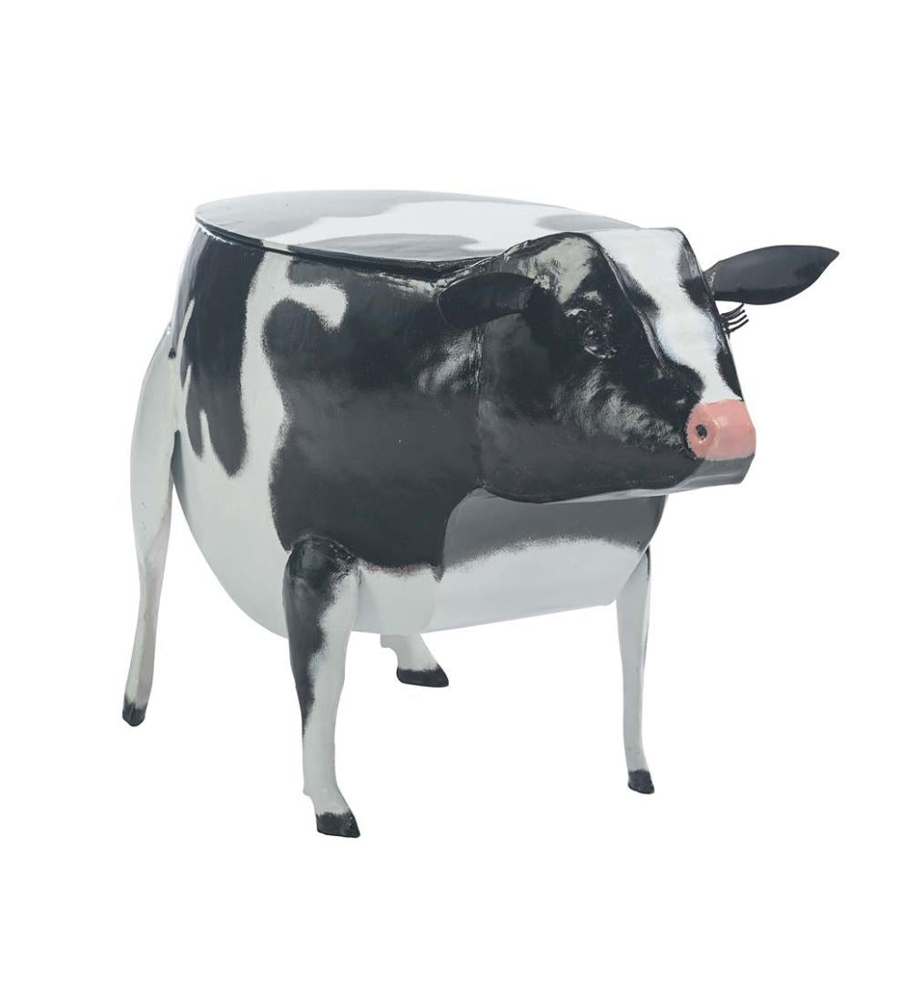 Plow & Hearth Accent Tables Indoor Living Metal Cow Accent Table With Storage Compartment