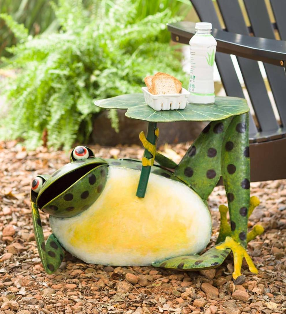 Plow & Hearth Accent Tables Indoor Living Metal Frog With Lily Pad Side Table