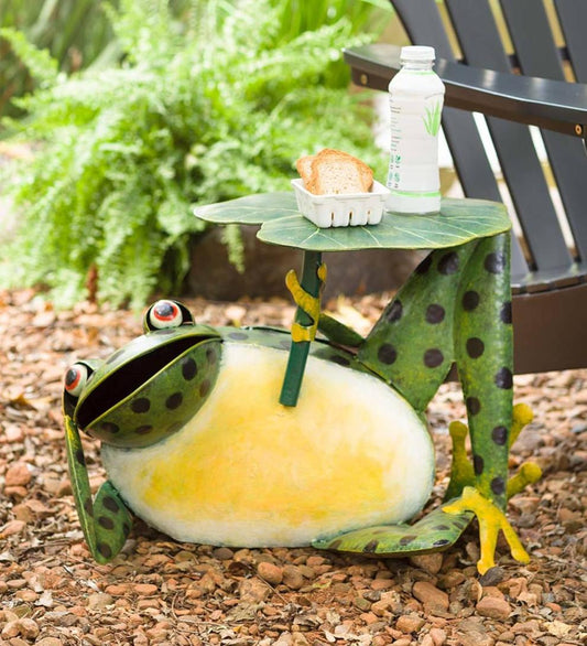 Plow & Hearth Accent Tables Indoor Living Metal Frog With Lily Pad Side Table