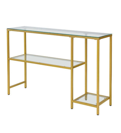 Plow & Hearth Accent Tables Indoor Living Multi-Functional Tempered Glass Console Table With Shelves - Gold