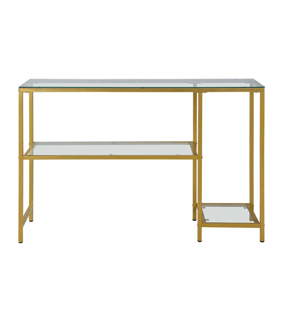 Plow & Hearth Accent Tables Indoor Living Multi-Functional Tempered Glass Console Table With Shelves - Gold