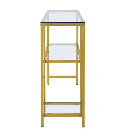 Plow & Hearth Accent Tables Indoor Living Multi-Functional Tempered Glass Console Table With Shelves - Gold