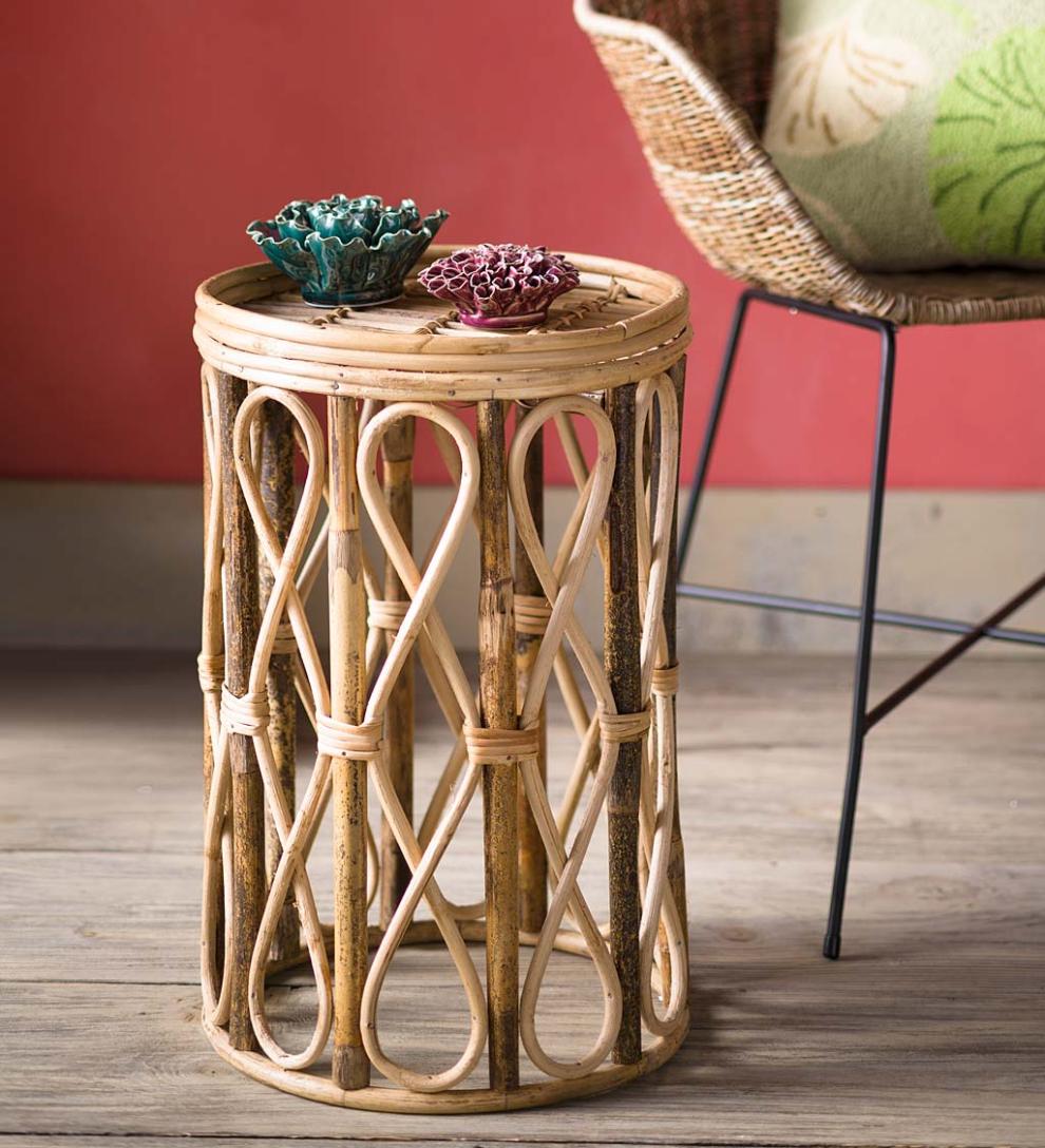 Plow & Hearth Accent Tables Indoor Living Open Rattan Drum Side Table