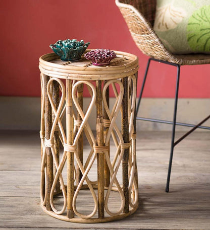 Plow & Hearth Accent Tables Indoor Living Open Rattan Drum Side Table