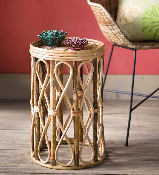 Plow & Hearth Accent Tables Indoor Living Open Rattan Drum Side Table