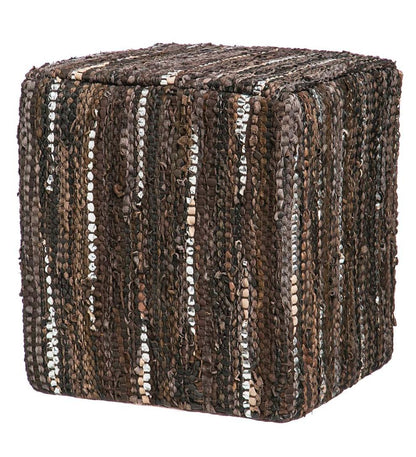 Plow & Hearth Accent Tables Indoor Living Patterned Leather Pouf Ottoman - Brown