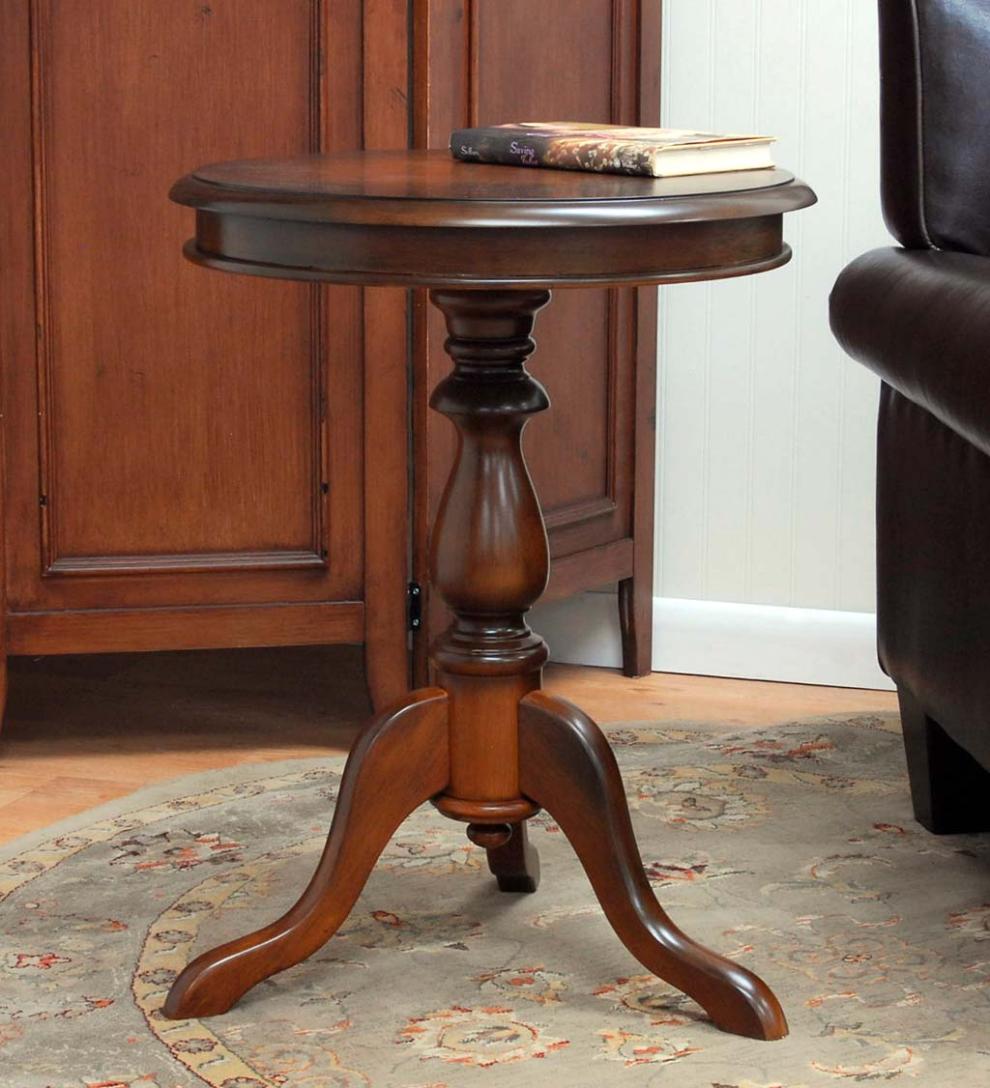 Plow & Hearth Accent Tables Indoor Living Pedestal-Based Wooden Accent Table - Antique Black
