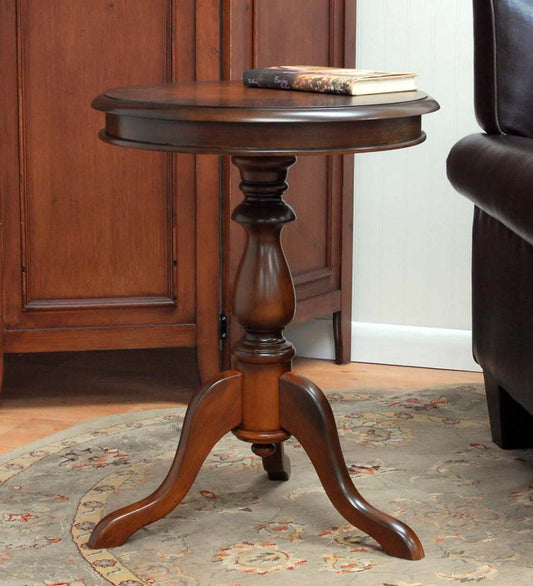 Plow & Hearth Accent Tables Indoor Living Pedestal-Based Wooden Accent Table - Antique Black