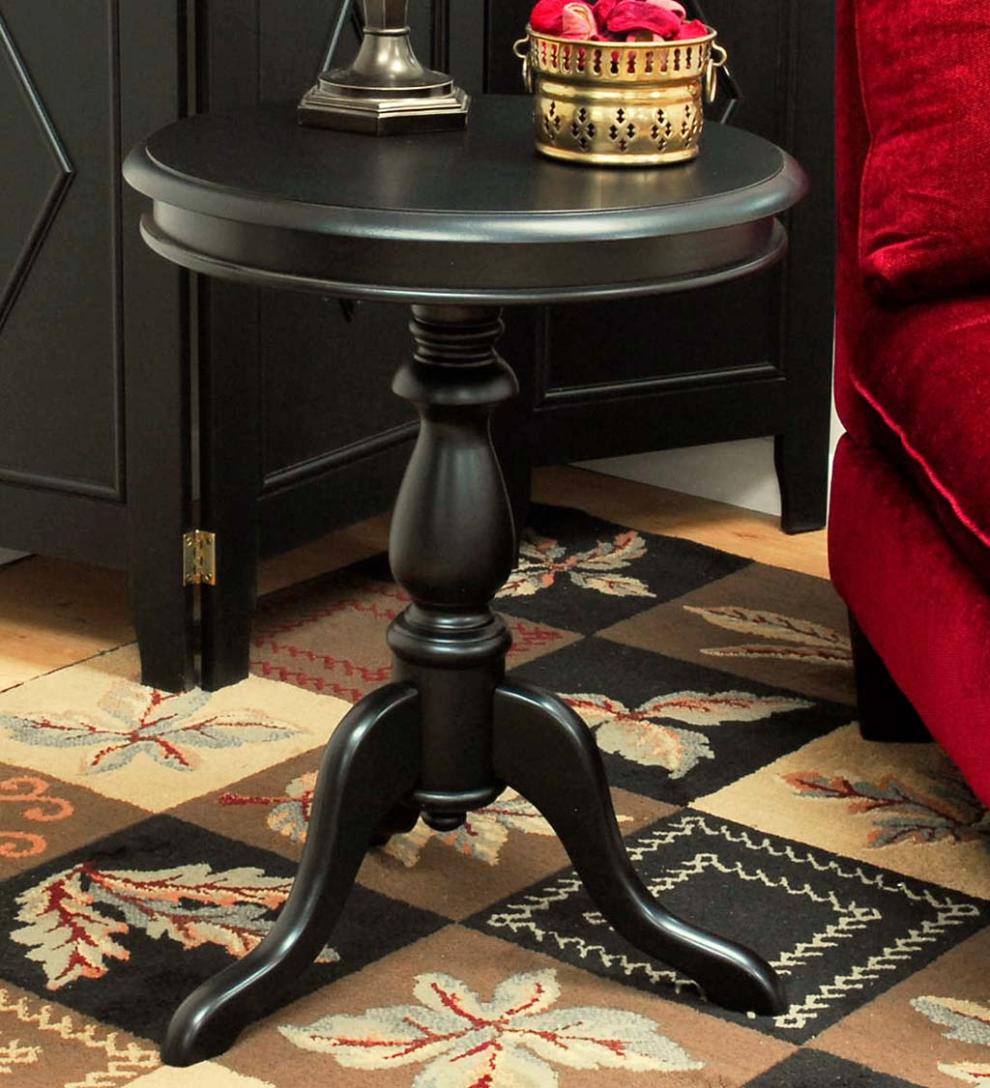 Plow & Hearth Accent Tables Indoor Living Pedestal-Based Wooden Accent Table - Antique Black