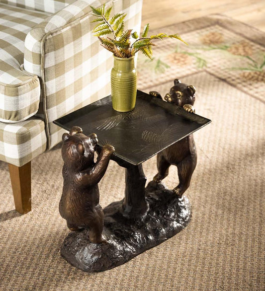 Plow & Hearth Accent Tables Indoor Living Recycled Cast Aluminum Bear Cub Accent Table