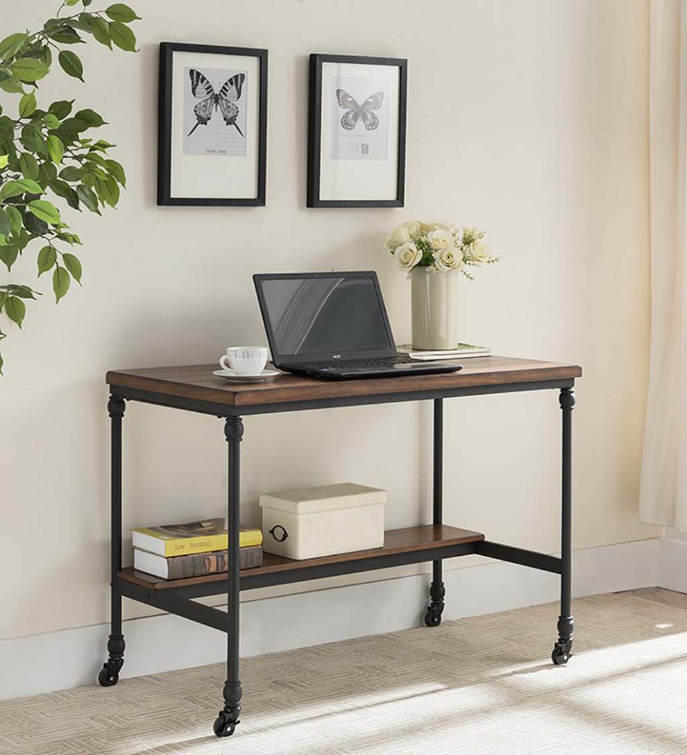 Plow & Hearth Accent Tables Indoor Living Rolling Weston Writing Desk With Built-In Charging Station And Wheels - Espresso
