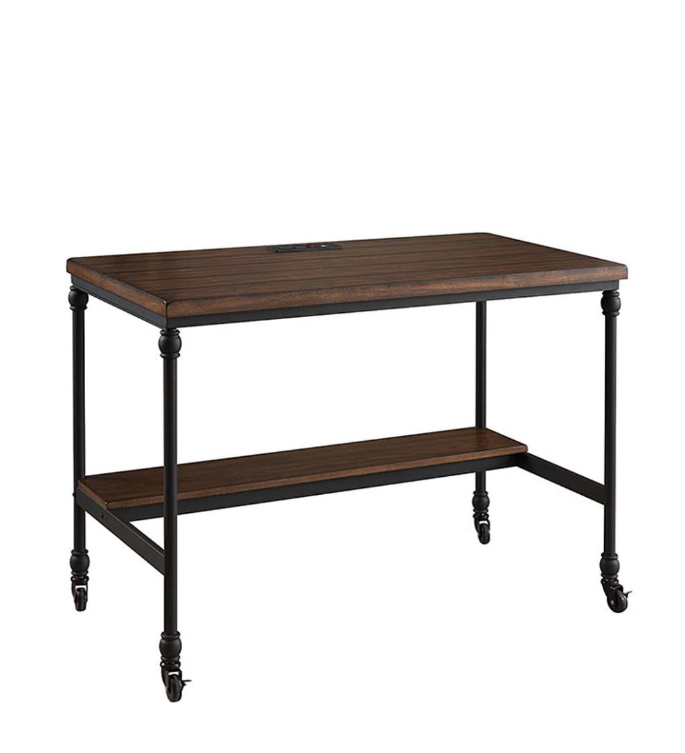Plow & Hearth Accent Tables Indoor Living Rolling Weston Writing Desk With Built-In Charging Station And Wheels - Espresso