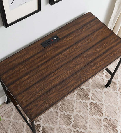 Plow & Hearth Accent Tables Indoor Living Rolling Weston Writing Desk With Built-In Charging Station And Wheels - Espresso