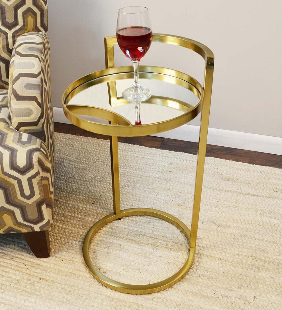 Plow & Hearth Accent Tables Indoor Living Round Mirror Topped Accent Table - Gold