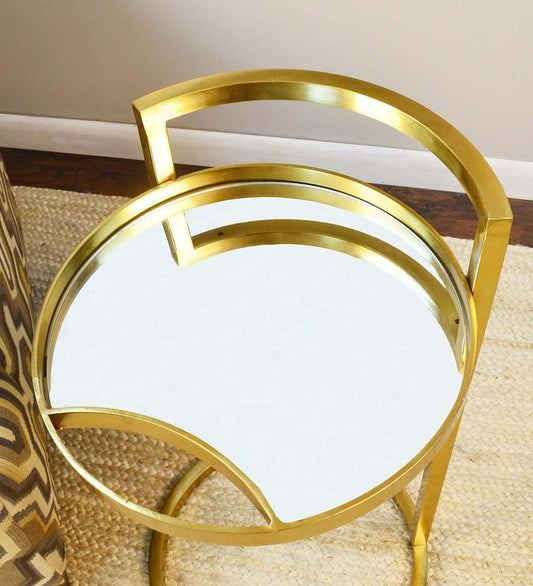 Plow & Hearth Accent Tables Indoor Living Round Mirror Topped Accent Table - Gold