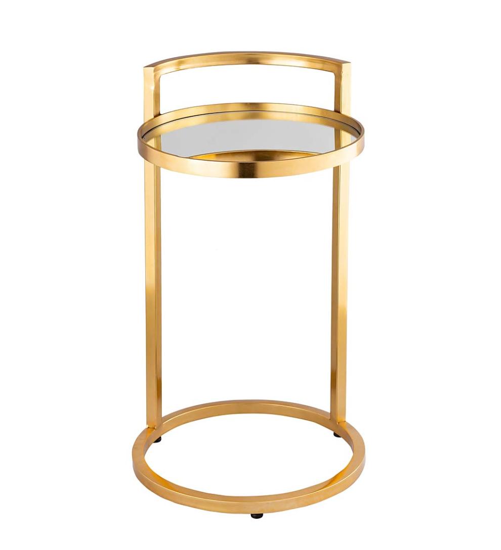 Plow & Hearth Accent Tables Indoor Living Round Mirror Topped Accent Table - Gold