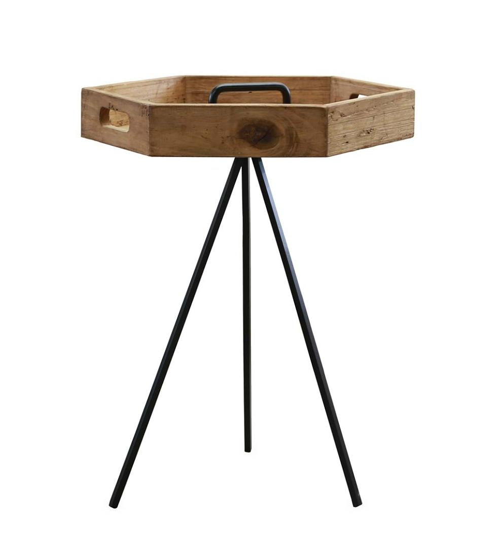 Plow & Hearth Accent Tables Indoor Living Rowan Ridge Reclaimed Wood Hexagon Table With Removable Tray