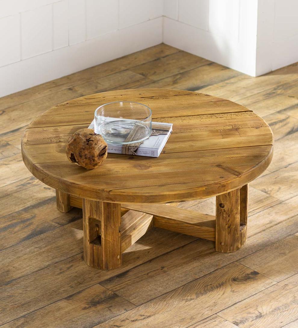 Plow & Hearth Accent Tables Indoor Living Rowan Ridge Reclaimed Wood Round Coffee/Cocktail Table