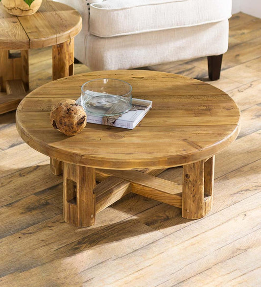 Plow & Hearth Accent Tables Indoor Living Rowan Ridge Reclaimed Wood Round Coffee/Cocktail Table