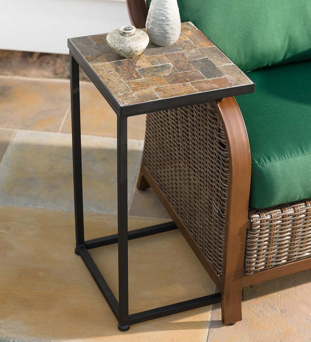 Plow & Hearth Accent Tables Indoor Living Slate Mosaic Pull-Up Side Table