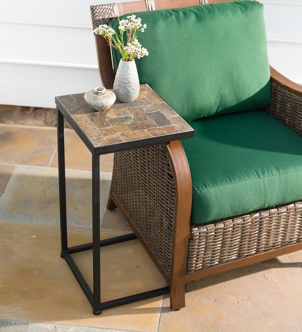 Plow & Hearth Accent Tables Indoor Living Slate Mosaic Pull-Up Side Table