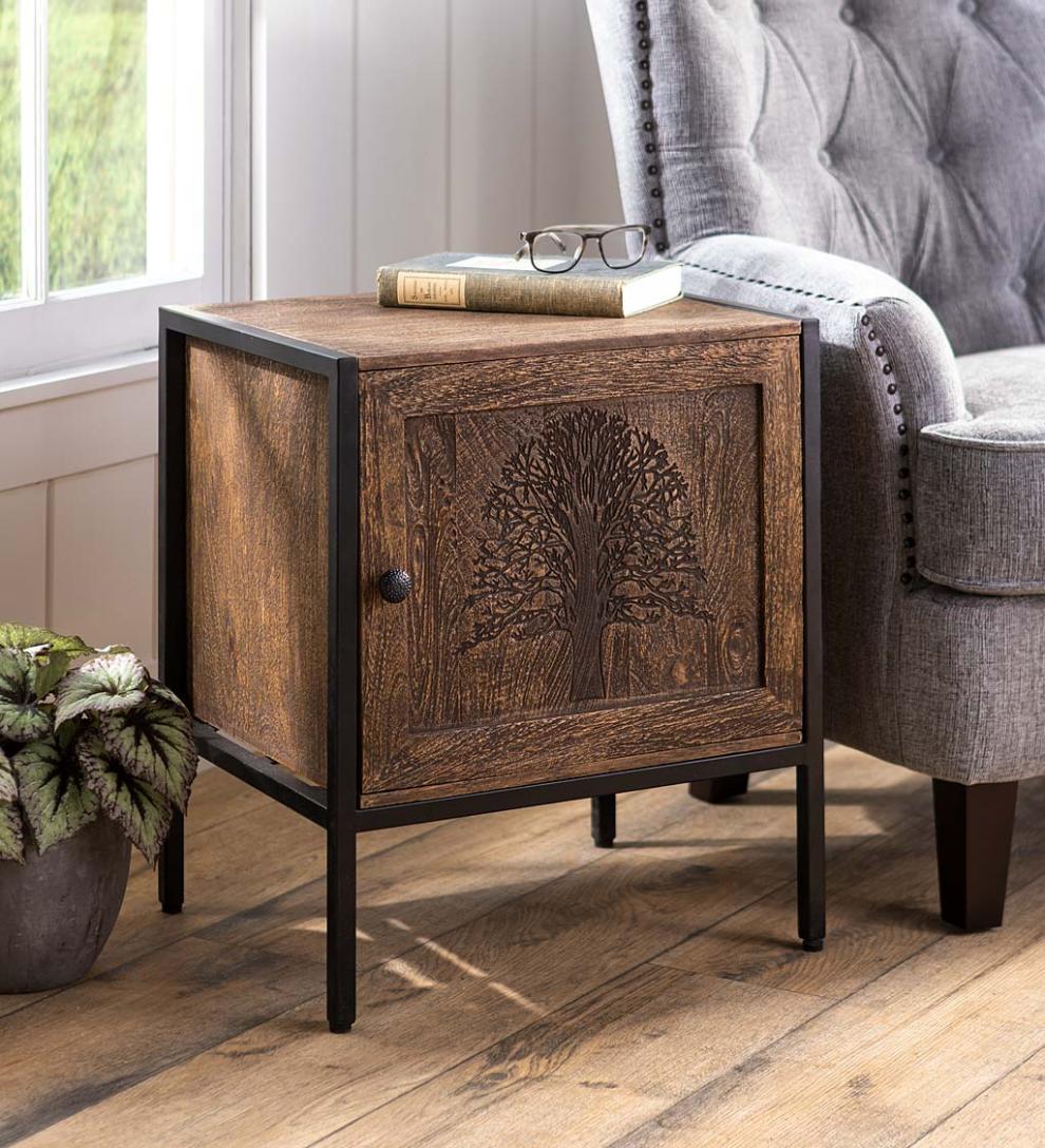 Plow & Hearth Accent Tables Indoor Living Tree Of Life Table With Storage Cabinet