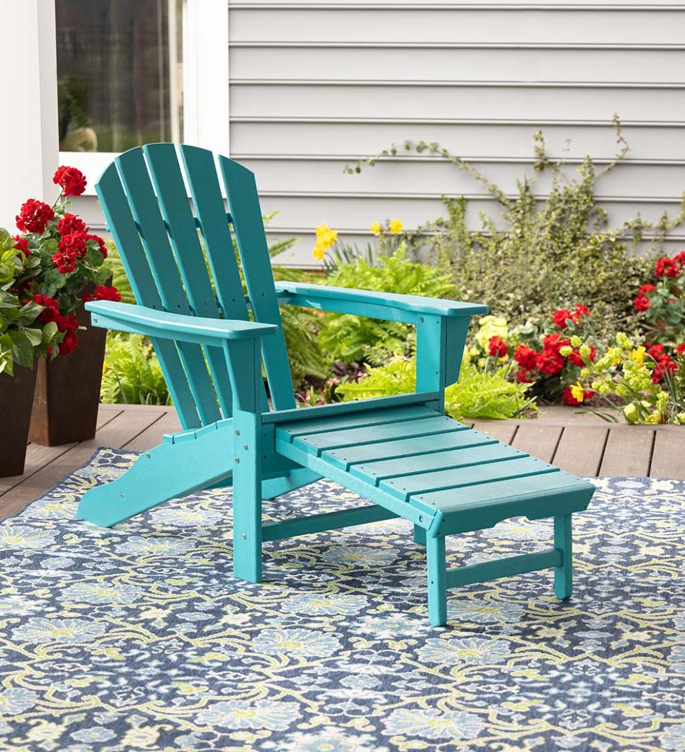 Plow & Hearth Adirondack Chairs Outdoor Living Polywood® Adirondack Chair With Hideaway Ottoman - Aruba