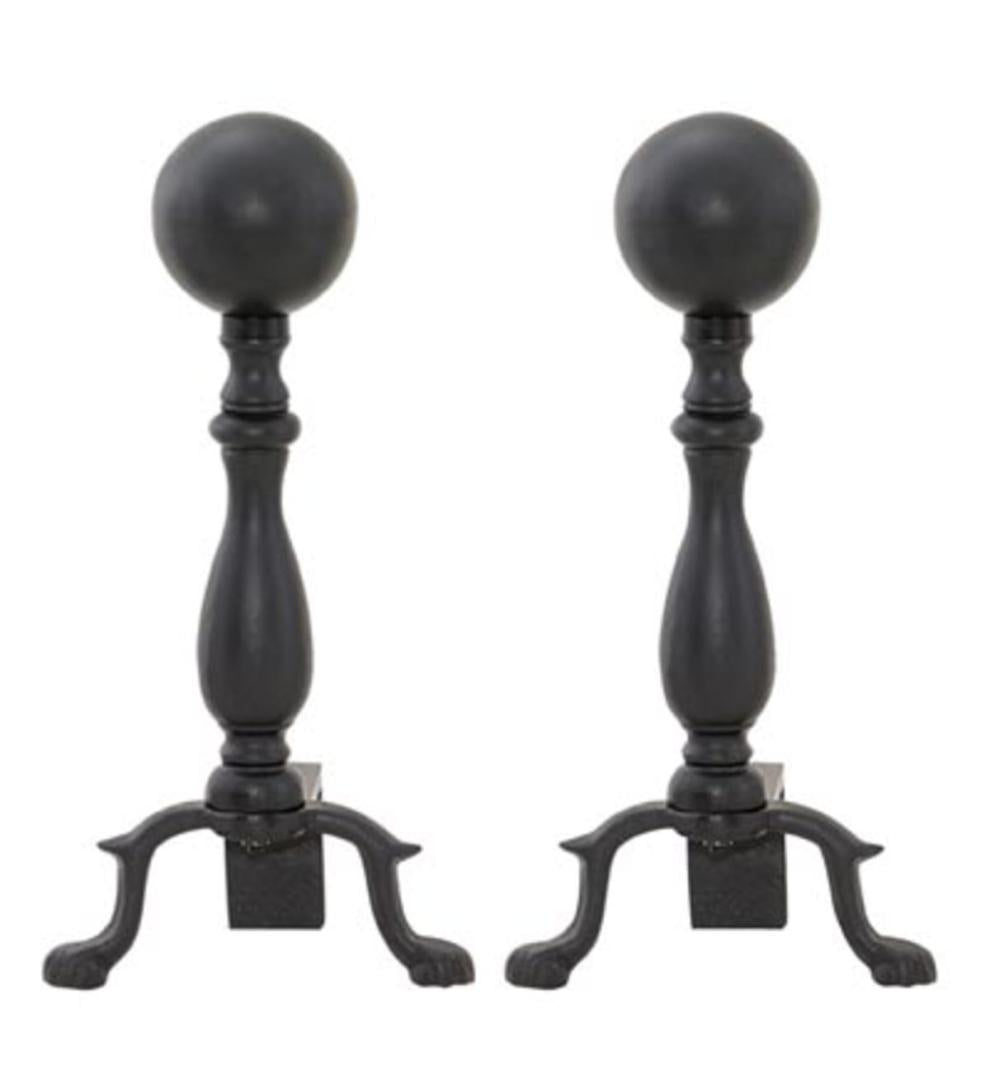 Plow & Hearth Andirons Fireplace & Hearth Black Ball Andirons, Pair - Black