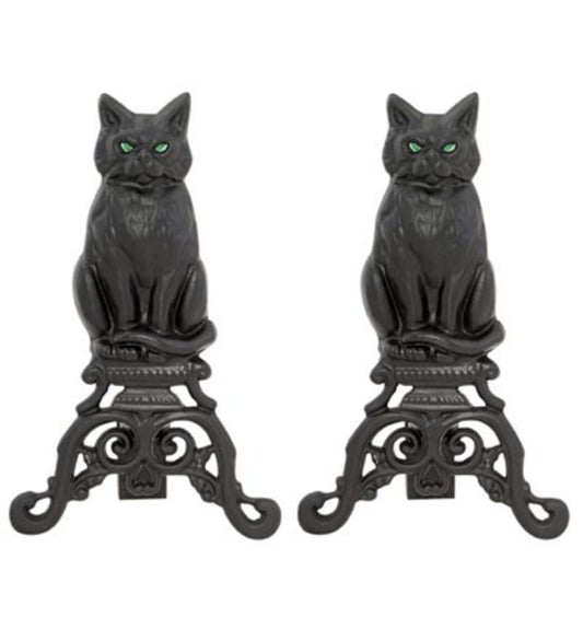 Plow & Hearth Andirons Fireplace & Hearth Black Cat Cast Iron Fireplace Andirons, Set Of 2 - Black