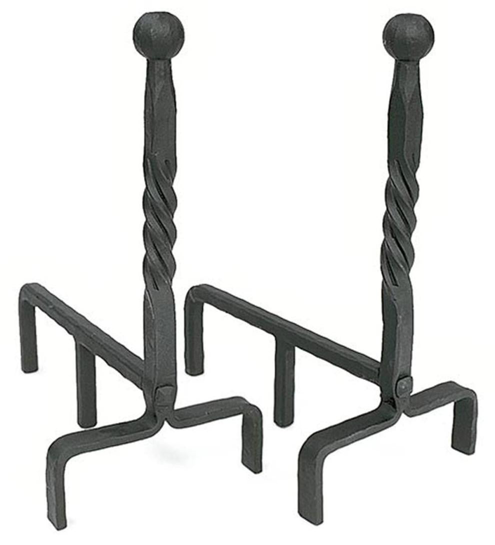 Plow & Hearth Andirons Fireplace & Hearth Wrought Iron Andirons Set With Ball Finial And Black Finish