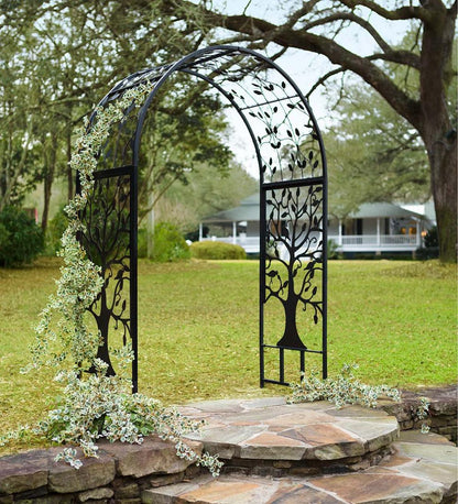 Plow & Hearth Arbors & Trellises Yard & Garden Metal Arched Garden Arbor With Tree Of Life Design