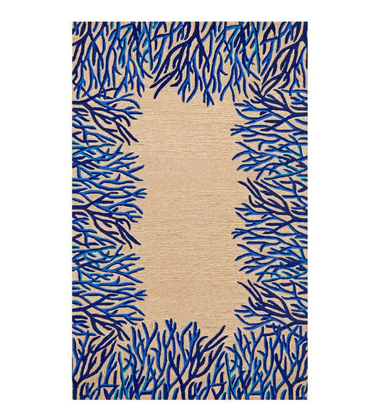 Plow & Hearth Area Rugs Indoor Living Blue Coral Border Indoor/Outdoor Rug