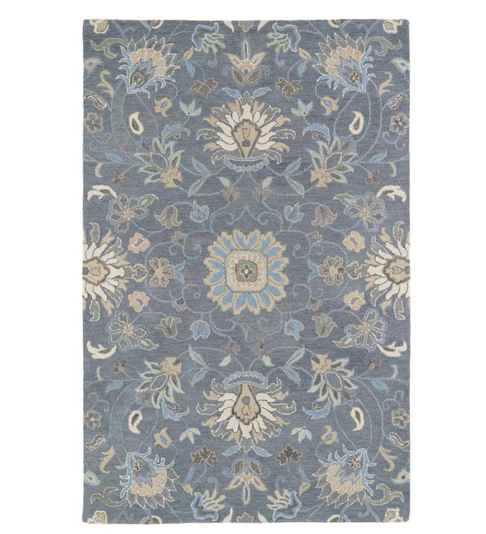 Plow & Hearth Area Rugs Indoor Living Graphite Meadow Floral Vine Wool Rugs
