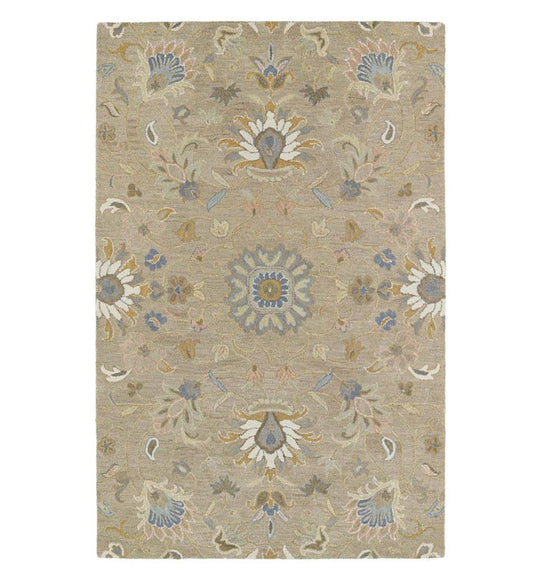 Plow & Hearth Area Rugs Indoor Living Tan Meadow Floral Vine Wool Rugs