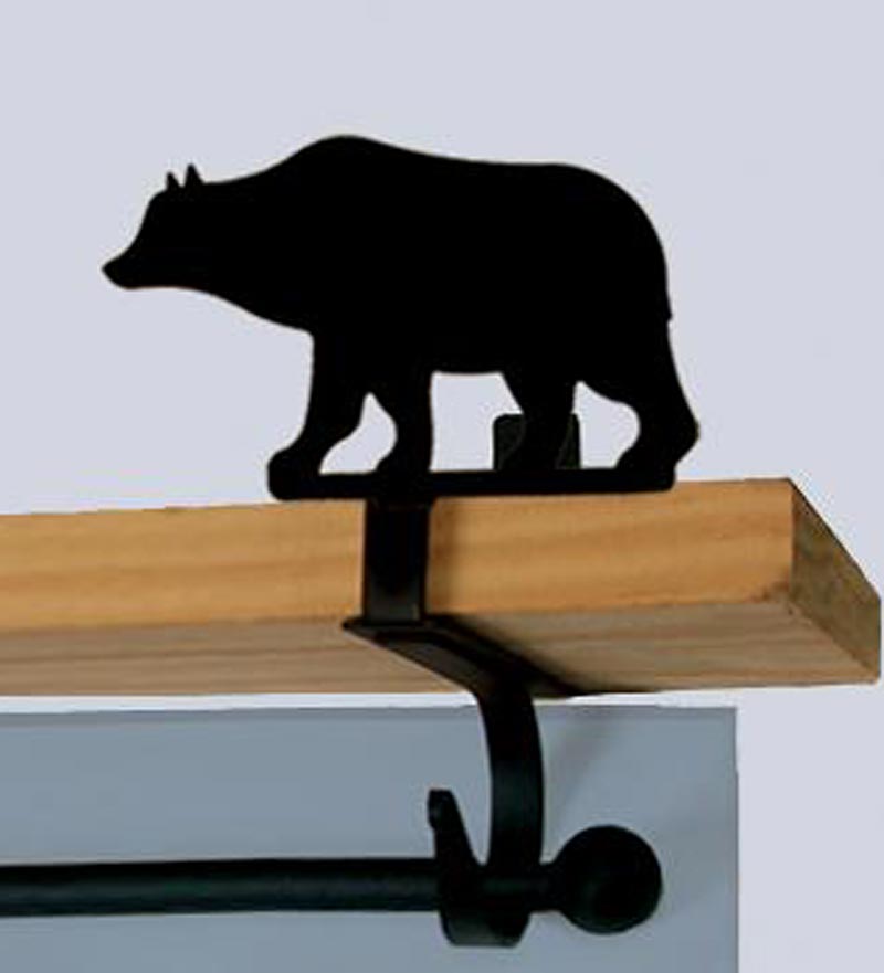 Plow & Hearth Bath Accessories Indoor Living Usa-Made Wrought Iron Curtain Shelf Brackets - Bear