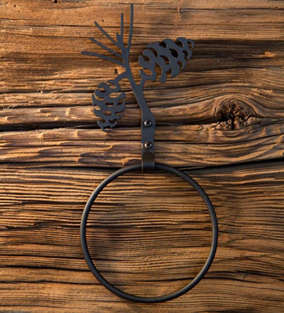 Plow & Hearth Bath Accessories Indoor Living Usa-Made Wrought Iron Decorative Towel Ring - Bear