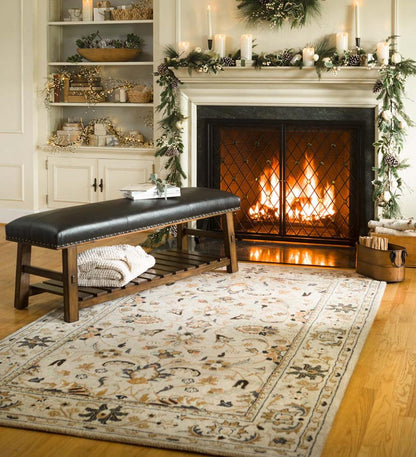 Plow & Hearth Bedroom Furniture Indoor Living Canyon Black Leather And Wood Bench With Slatted Bottom Shelf - Black