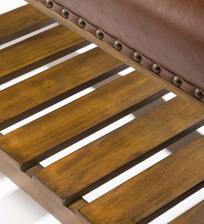 Plow & Hearth Bedroom Furniture Indoor Living Canyon Brown Leather And Wood Bench With Slatted Bottom Shelf