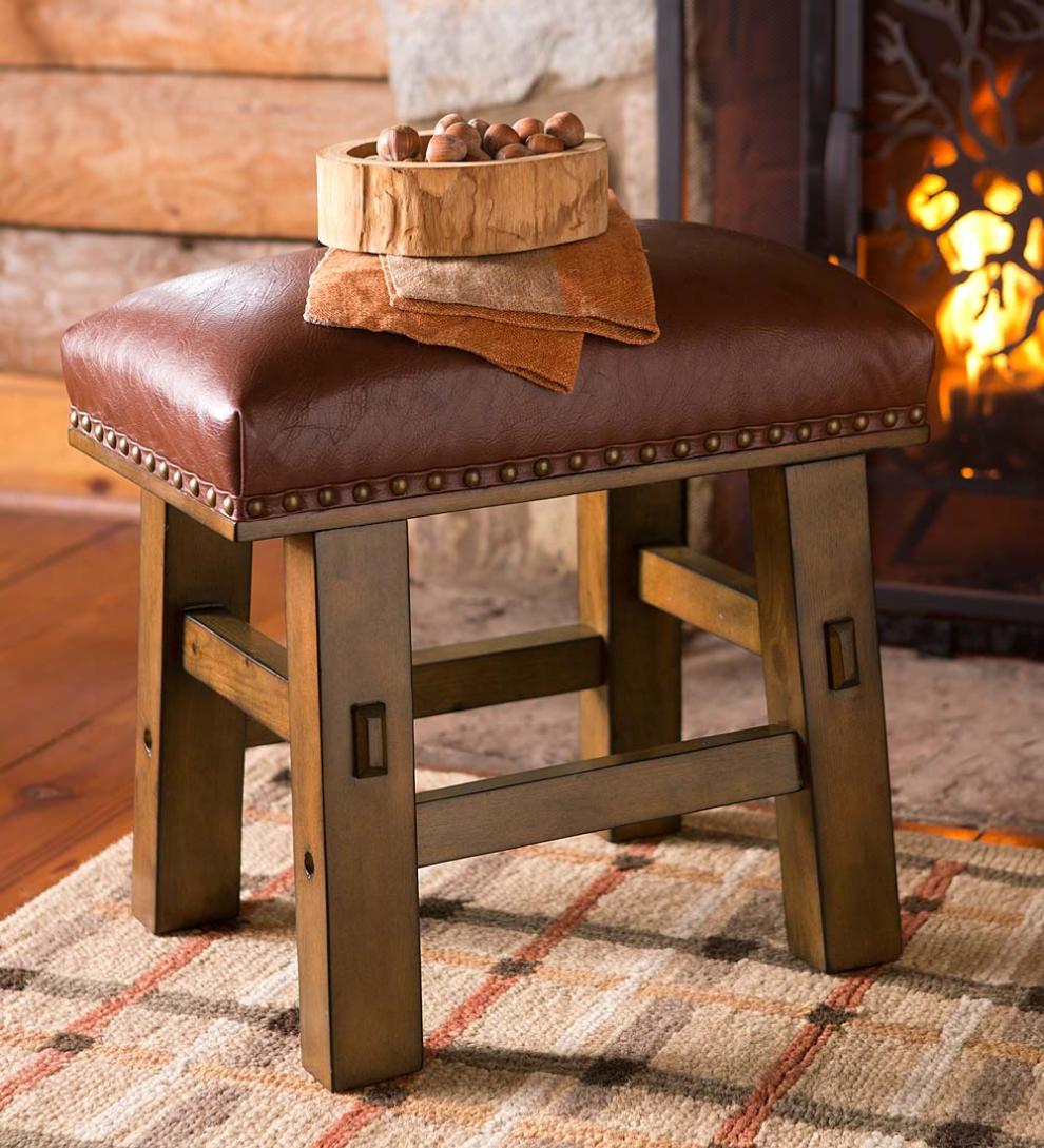 Plow & Hearth Bedroom Furniture Indoor Living Canyon Brown Leather Footstool