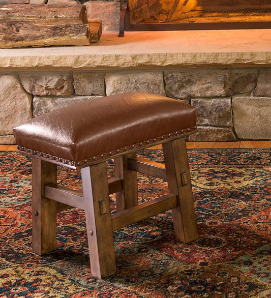 Plow & Hearth Bedroom Furniture Indoor Living Canyon Brown Leather Footstool