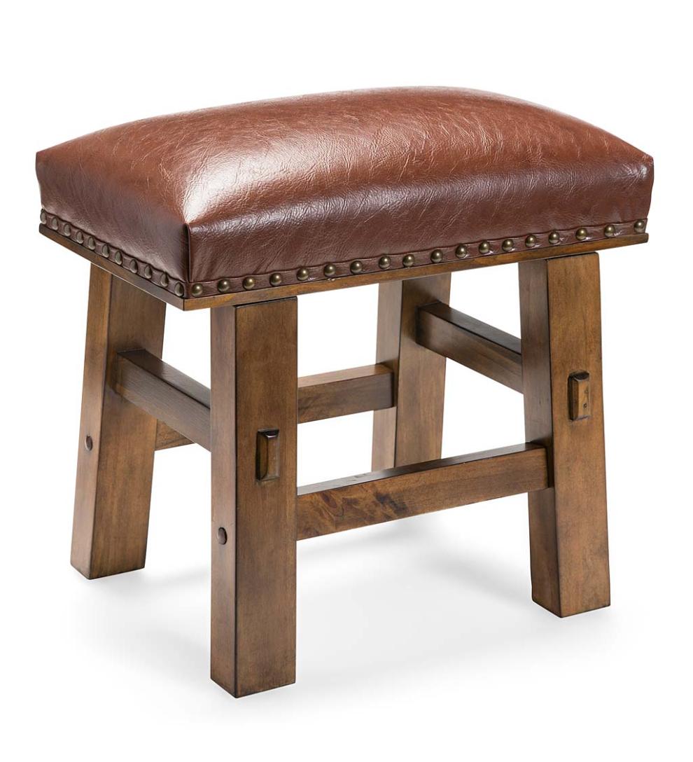 Plow & Hearth Bedroom Furniture Indoor Living Canyon Brown Leather Footstool