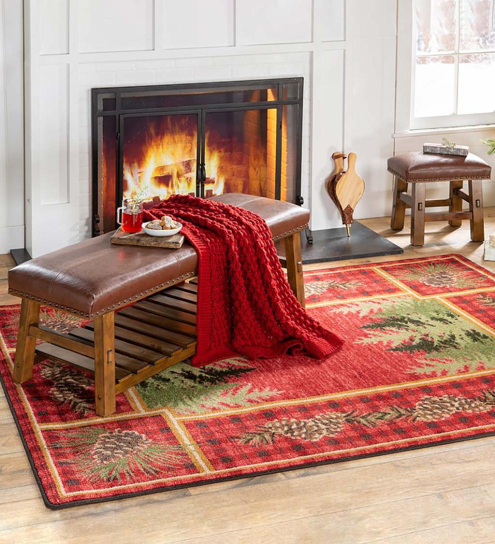 Plow & Hearth Bedroom Furniture Indoor Living Canyon Brown Leather Footstool