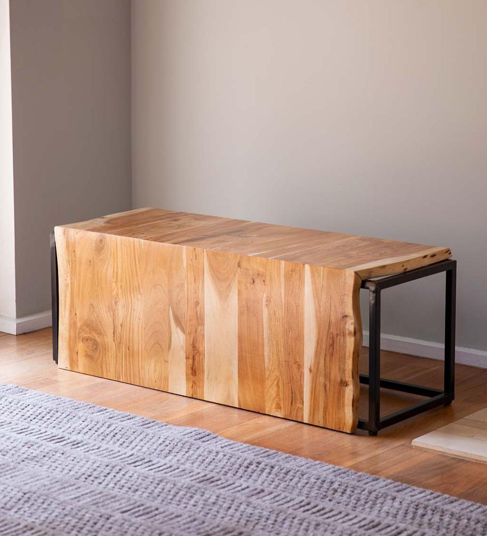Plow & Hearth Bedroom Furniture Indoor Living Live-Edge Acacia Wood Waterfall Bench