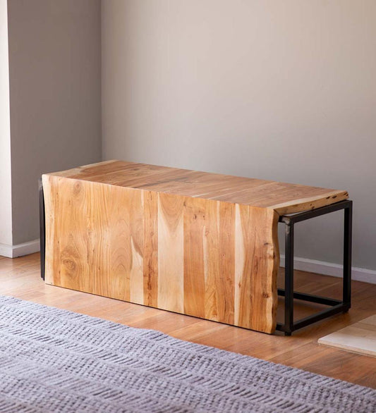 Plow & Hearth Bedroom Furniture Indoor Living Live-Edge Acacia Wood Waterfall Bench