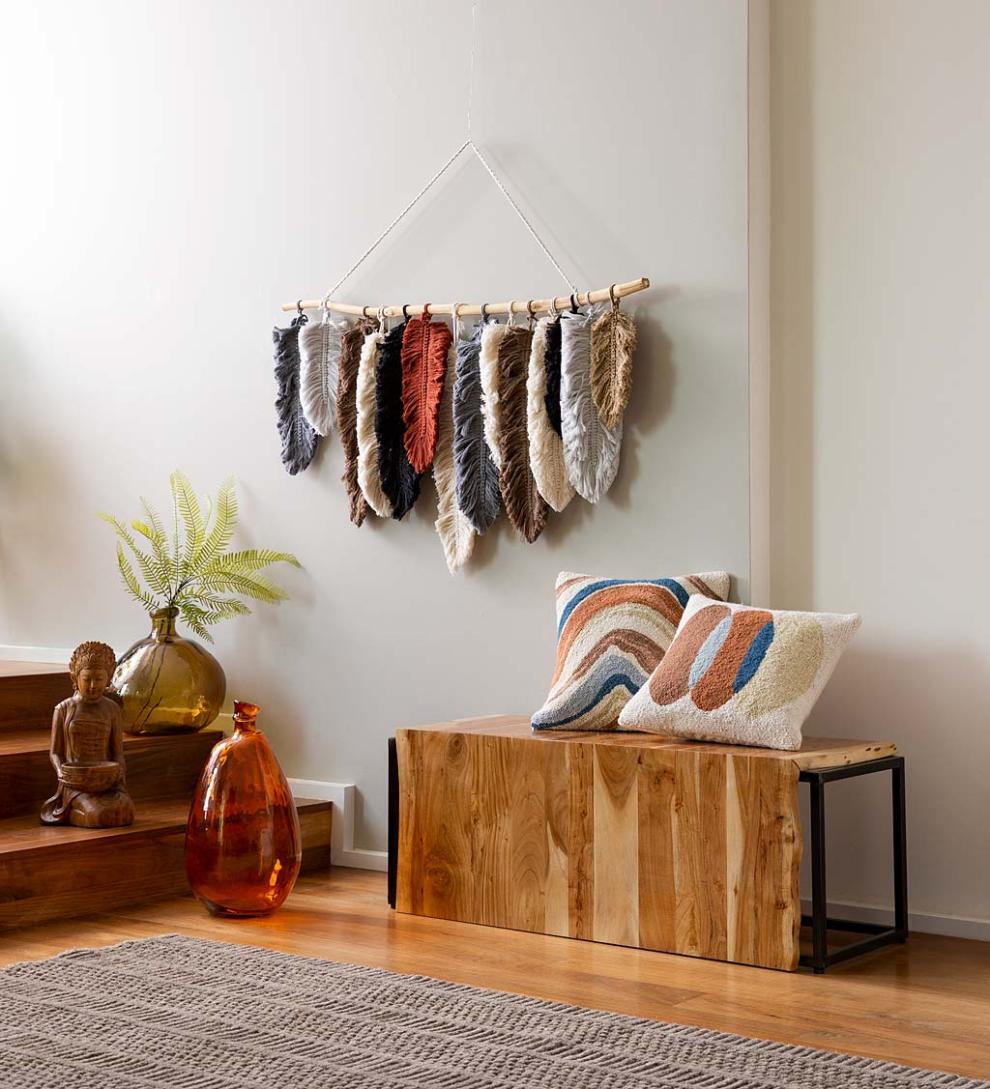 Plow & Hearth Bedroom Furniture Indoor Living Live-Edge Acacia Wood Waterfall Bench