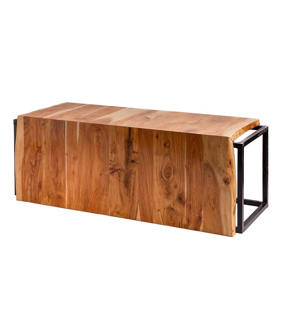 Plow & Hearth Bedroom Furniture Indoor Living Live-Edge Acacia Wood Waterfall Bench