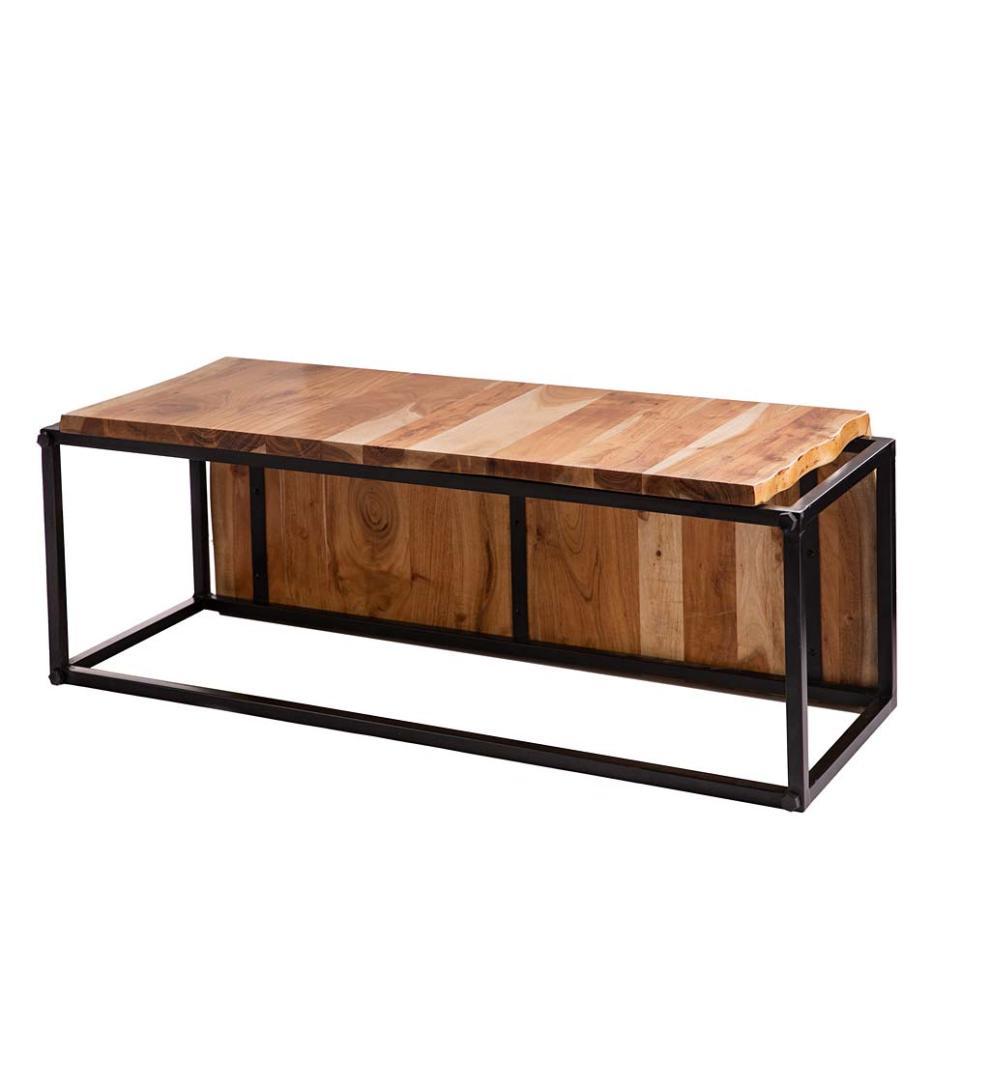 Plow & Hearth Bedroom Furniture Indoor Living Live-Edge Acacia Wood Waterfall Bench