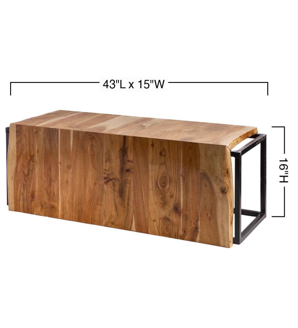 Plow & Hearth Bedroom Furniture Indoor Living Live-Edge Acacia Wood Waterfall Bench