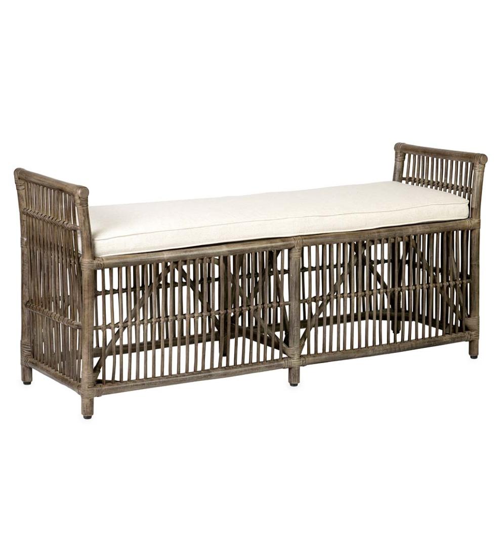 Plow & Hearth Bedroom Furniture Indoor Living Winston Double Rattan Bench With Cushion