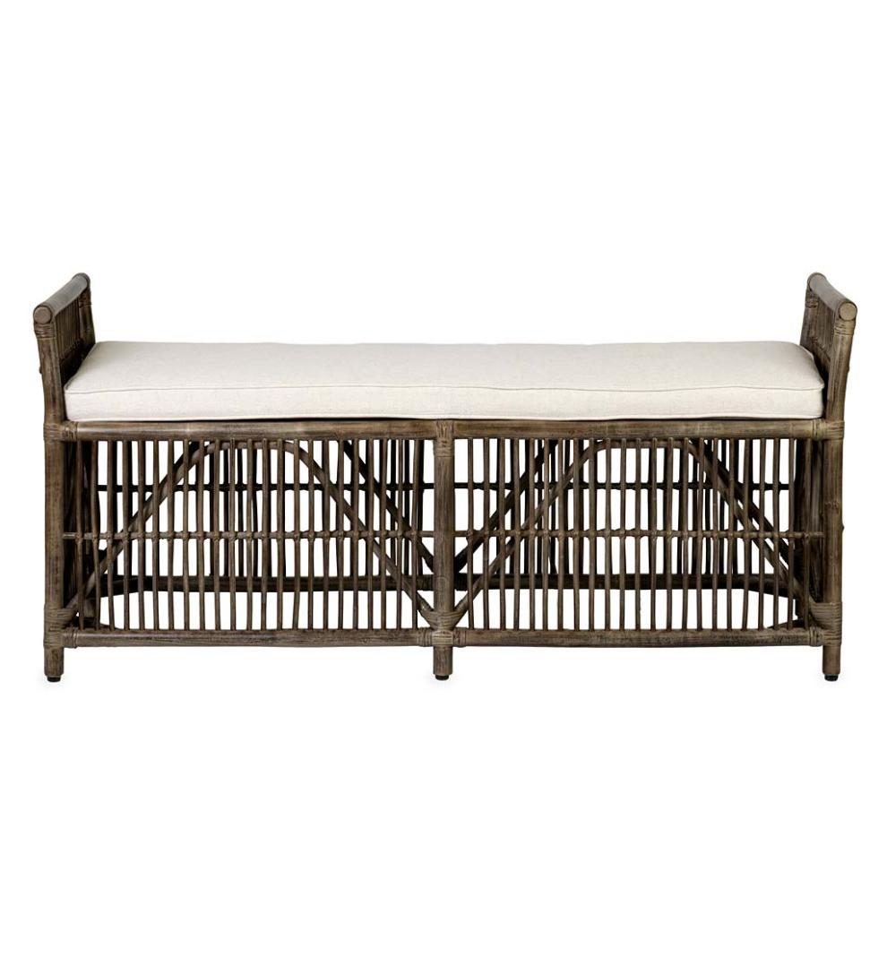 Plow & Hearth Bedroom Furniture Indoor Living Winston Double Rattan Bench With Cushion